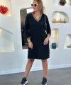 Kadın Uzun Kollu V Yaka Kol Ve Yaka Ribanalı Etek çıtçıt Detay Iki Iplik Elbise