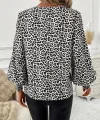 Kadın Uzun Kollu V Yaka Kollar Gipe Detaylı Leopar Desenli Süprem Bluz