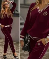Kadın Uzun Kollu V Yaka Yakası Ve Kol Ağzı şerit Detay Kadife Takım