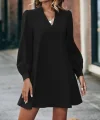 Kadın Uzun Kollu V Yakalı Arkadan Düğmeli Mini Ithal Krep Elbise