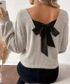 Kadın Uzun Kollu V Yakalı Arkadan Kurdela Detaylı şardonlu Kaşkorse Bluz