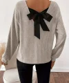 Kadın Uzun Kollu V Yakalı Arkadan Kurdela Detaylı şardonlu Kaşkorse Bluz