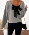 Kadın Uzun Kollu V Yakalı Arkadan Kurdela Detaylı şardonlu Kaşkorse Bluz