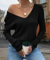 Kadın Uzun Kollu V Yakalı Arkası Düğmeli Triko Bluz