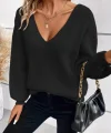 Kadın Uzun Kollu V Yakalı Arkası Kurdelalı Triko Bluz