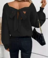Kadın Uzun Kollu V Yakalı Arkası Kurdelalı Triko Bluz
