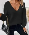 Kadın Uzun Kollu V Yakalı Arkası Kurdelalı Triko Bluz