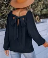 Kadın Uzun Kollu V Yakalı Arkası Kurdelalı Triko Bluz