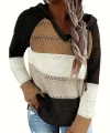 Kadın Uzun Kollu V Yakalı Bağcıklı Kapşonlu Triko Bluz