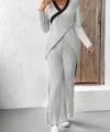 Kadın Uzun Kollu V Yakalı çapraz Detaylı şardonlu Kaşkorse Bluz Ve Pantolon Ikili Takım