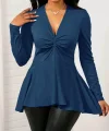 Kadın Uzun Kollu V Yakalı çapraz Geçmeli Detaylı Ithal Krep Bluz