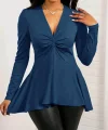 Kadın Uzun Kollu V Yakalı çapraz Geçmeli Detaylı Ithal Krep Bluz