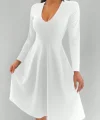 Kadın Uzun Kollu V Yakalı Cepli Salaş Krep Elbise
