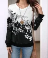 Kadın Uzun Kollu V Yakalı çiçek Baskılı şardonlu Dalgıç Bluz