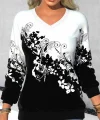 Kadın Uzun Kollu V Yakalı çiçek Baskılı şardonlu Dalgıç Bluz