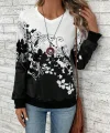 Kadın Uzun Kollu V Yakalı çiçek Baskılı şardonlu Dalgıç Bluz
