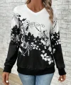 Kadın Uzun Kollu V Yakalı çiçek Baskılı şardonlu Dalgıç Bluz