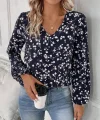 Kadın Uzun Kollu V Yakalı çiçek Desenli Modal Bluz