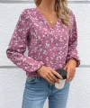 Kadın Uzun Kollu V Yakalı çiçek Desenli Modal Bluz