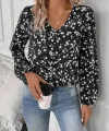 Kadın Uzun Kollu V Yakalı çiçek Desenli Modal Bluz