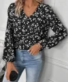 Kadın Uzun Kollu V Yakalı çiçek Desenli Modal Bluz