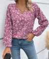 Kadın Uzun Kollu V Yakalı çiçek Desenli Modal Bluz