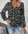 Kadın Uzun Kollu V Yakalı çiçek Desenli Modal Bluz