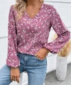 Kadın Uzun Kollu V Yakalı çiçek Desenli Modal Bluz