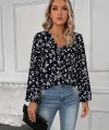 Kadın Uzun Kollu V Yakalı çiçek Desenli Modal Bluz