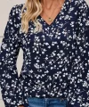 Kadın Uzun Kollu V Yakalı çiçek Desenli Modal Bluz
