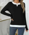 Kadın Uzun Kollu V Yakalı çift Renkli Viskon Iki Iplik Bluz