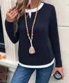 Kadın Uzun Kollu V Yakalı çift Renkli Viskon Iki Iplik Bluz