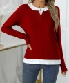Kadın Uzun Kollu V Yakalı çift Renkli Viskon Iki Iplik Bluz