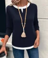 Kadın Uzun Kollu V Yakalı çift Renkli Viskon Iki Iplik Bluz