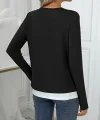 Kadın Uzun Kollu V Yakalı çift Renkli Viskon Iki Iplik Bluz
