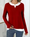 Kadın Uzun Kollu V Yakalı çift Renkli Viskon Iki Iplik Bluz