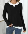 Kadın Uzun Kollu V Yakalı çift Renkli Viskon Iki Iplik Bluz
