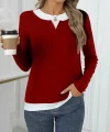 Kadın Uzun Kollu V Yakalı çift Renkli Viskon Iki Iplik Bluz