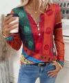 Kadın Uzun Kollu V Yakalı çok Renkli Süprem Bluz