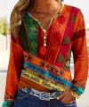 Kadın Uzun Kollu V Yakalı çok Renkli Süprem Bluz