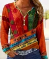 Kadın Uzun Kollu V Yakalı çok Renkli Süprem Bluz