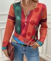 Kadın Uzun Kollu V Yakalı çok Renkli Süprem Bluz