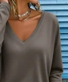 Kadın Uzun Kollu V Yakalı Dalgıç Açık Vizon Bluz