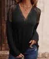 Kadın Uzun Kollu V Yakalı Dantel Detaylı Viskon Bluz