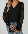 Kadın Uzun Kollu V Yakalı Dantelli Viskon Iki Iplik Bluz