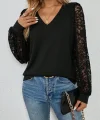 Kadın Uzun Kollu V Yakalı Dantelli Viskon Iki Iplik Bluz