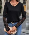 Kadın Uzun Kollu V Yakalı Dantelli Waffle Bluz