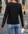 Kadın Uzun Kollu V Yakalı Dantelli Waffle Bluz