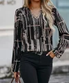 Kadın Uzun Kollu V Yakalı Desenli Dalgıç Bluz