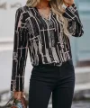 Kadın Uzun Kollu V Yakalı Desenli Dalgıç Bluz